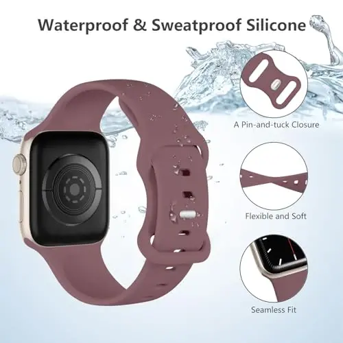 Lenrao, Kadınlar için Apple Watch Kordonları ile Uyumlu 42mm 40mm 38mm 41mm, iWatch Kordonları Serisi 10/9/8/7/6/5/4/3/2/1 SE Ultra için Silikon Spor Su Geçirmez Ayarlanabilir Kayışlar - 2