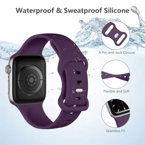 Lenrao Sport Band Compatible with Apple Watch Bands 40mm 38mm 41mm 42mm for Women,Silicone Adjustable Waterproof Strap Replacement Compatible with iWatch Bands/Series 10/9/8/7/6/5/4/3/2/1 SE Ultra - 3