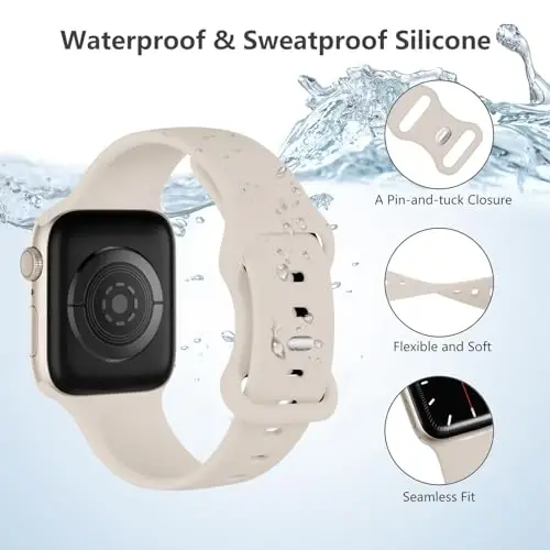 Lenrao Sport Band Compatible with Apple Watch Bands 42mm 40mm 38mm 41mm for Women,Silicone Waterproof Strap Replacement Compatible with Apple Watch Series 10/9/8/7/6/5/4/3/2/1 SE Ultra/iWatch Bands - 3