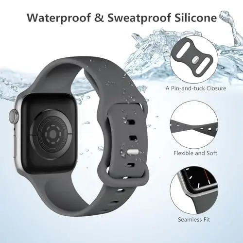 Lenrao Sport Band Compatible with Apple Watch Band 44mm 45mm 46mm 40mm 42mm 38mm 41mm 49mm, Soft Silicone Waterproof Replacement Strap for iWatch Watch Series 11 10 9 8 7 6 5 4 3 2 1 SE Ultra Women Men - 3