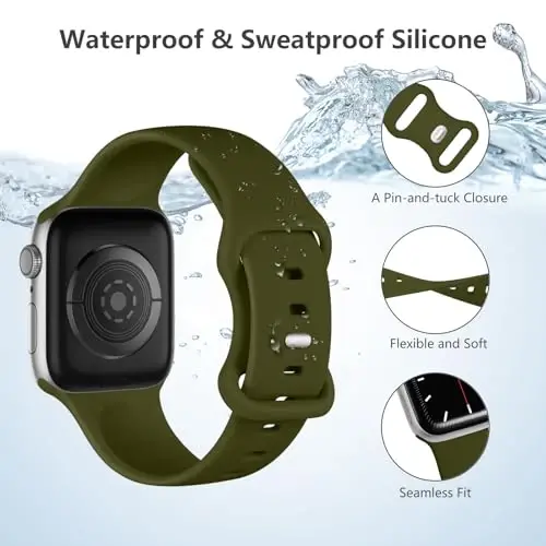 Lenrao Sport Band Apple Watch Band 44mm 45mm 46mm 40mm 42mm 38mm 41mm 49mm bilan mos keladi, iWatch Watch Series 11 10 9 8 7 6 5 4 3 2 1 SE Ultra Women Men uchun yumshoq silikon suv o'tkazmaydigan almashtirish tasmasi - 3