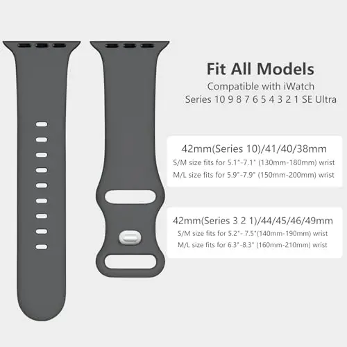 Lenrao Sport Band Apple Watch tasmalari 40mm 42mm 38mm 41mm ayollar uchun mos,Silikon sozlanishi suv o'tkazmaydigan tasma iWatch tasmalariga mos keladi/Series 10/9/8/7/6/5/4/3/2/1 SE Ultra - 4