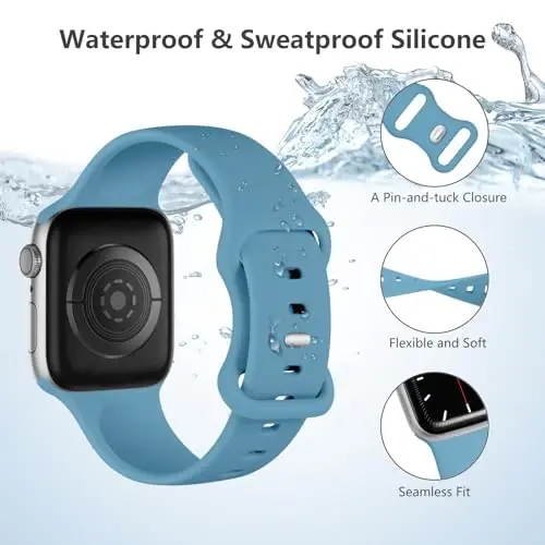 Lenrao Sport Band совместим с Apple Watch Band 44 мм 45 мм 46 мм 40 мм 42 мм 38 мм 41 мм 49 мм, мягкий силиконовый водонепроницаемый сменный ремешок для iWatch Watch Series 11 10 9 8 7 6 5 4 3 2 1 SE Ultra Women Men - 3