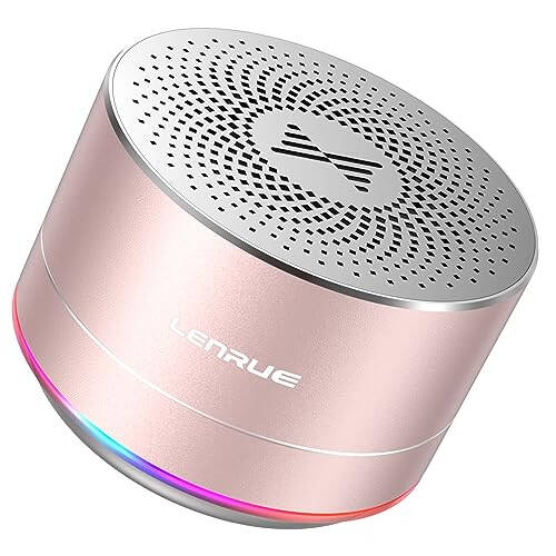 LENRUE A2 Portable Wireless Bluetooth Speaker with Lights and Lanyard, 5W Mini Small Metal Speakers Bluetooth 5.0/Aux-in for iPhone Android Home Outdoor, Gifts for Women/Girls - 1