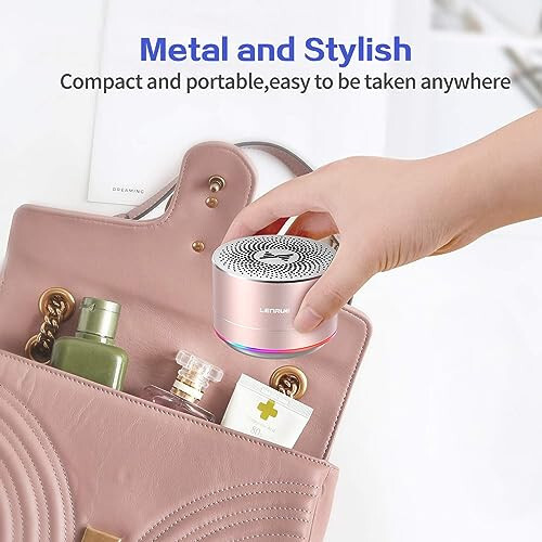 LENRUE A2 Portable Wireless Bluetooth Speaker with Lights and Lanyard, 5W Mini Small Metal Speakers Bluetooth 5.0/Aux-in for iPhone Android Home Outdoor, Gifts for Women/Girls - 2