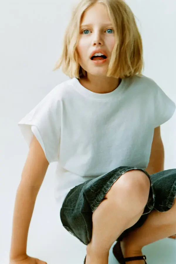 Lentasimon tekis rangli futbolka - Oq - 4