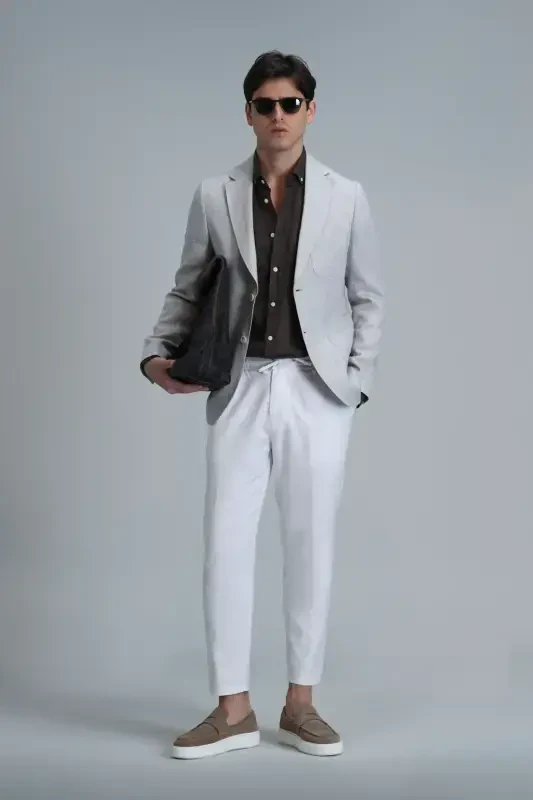 Leo Smart Erkaklar uchun Chino Shimlar Slim Fit Oq - 1