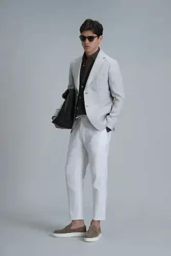 Leo Smart Erkaklar uchun Chino Shimlar Slim Fit Oq - 3