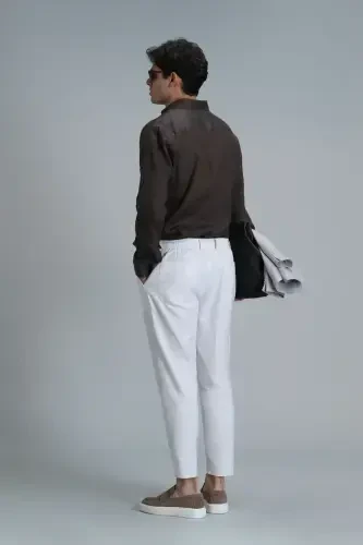 Leo Smart Erkaklar uchun Chino Shimlar Slim Fit Oq - 6