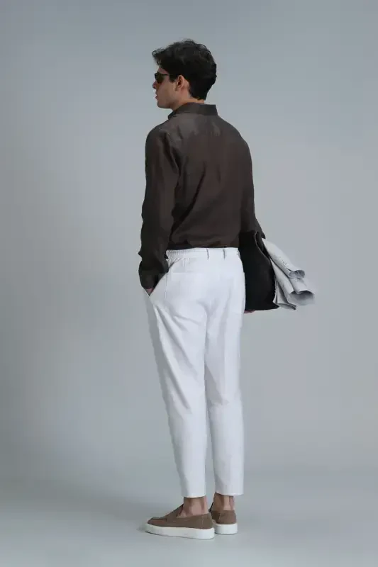 Leo Smart Erkaklar uchun Chino Shimlar Slim Fit Oq - 6