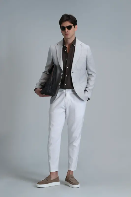 Leo Smart Erkaklar uchun Chino Shimlar Slim Fit Oq - 5