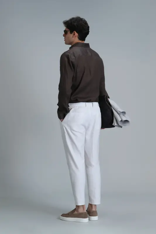 Leo Smart Erkaklar uchun Chino Shimlar Slim Fit Oq - 6