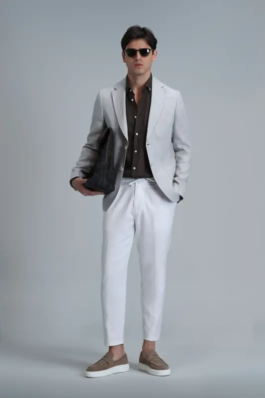 Leo Smart Erkaklar uchun Chino Shimlar Slim Fit Oq - 1