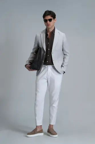 Leo Smart Erkaklar uchun Chino Shimlar Slim Fit Oq - 5