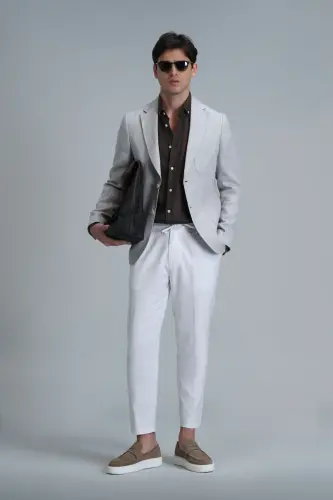Leo Smart Erkek Chino Pantolon Slim Fit Beyaz - Beyaz - 1