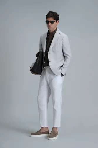 Leo Smart Erkek Chino Pantolon Slim Fit Beyaz - Beyaz - 3