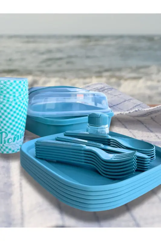 Leon Life Lovely Picnic Set 6 Person 32 Piece Blue-Blue - 3