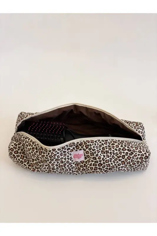 Leopar Desen Saç Maşa Düzleştirici Çantası Airwrap Airstrait İçin Uyumlu Büyük Seyahat Çantası - Leopar Desen - 6