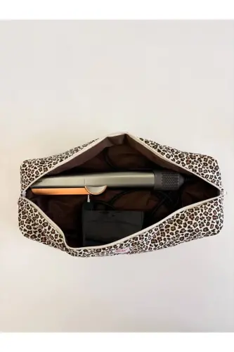 Leopar Desen Saç Maşa Düzleştirici Çantası Airwrap Airstrait İçin Uyumlu Büyük Seyahat Çantası - Leopar Desen - 8