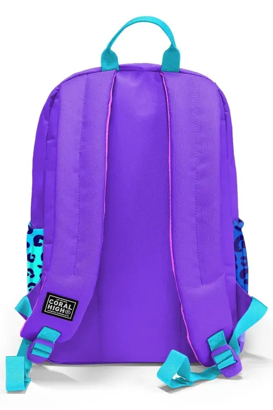 Leopar Desenli 3'lü SET Okul Sırt Çantası-MOR - 5