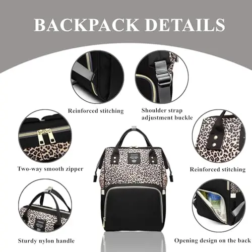Armbq Leopard Print Diaper Bag Backpack Multi-Function Diaper Bag for Baby Care Waterproof Travel Baby Bag for Mom Gray - 4