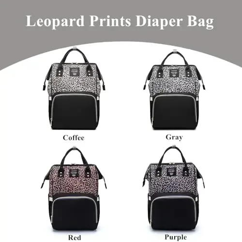 Leopard Print Diaper Bag Backpack Multi-Function Diaper Bag for Baby Care Waterproof Travel Baby Bag for Mom Brown - 6