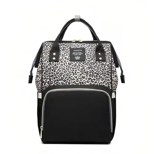 Leopard Print Diaper Bag Backpack Multi-Function Diaper Bag for Baby Care Waterproof Travel Baby Bag for Mom Brown - 7