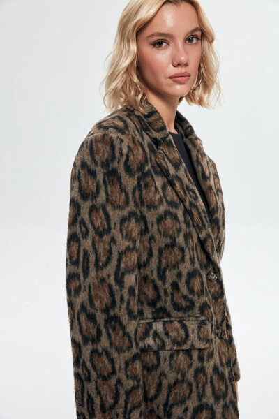 Leopar Desenli Kaşe Blazer Ceket - 2