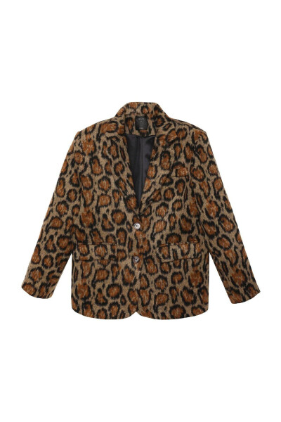 Leopar Desenli Kaşe Blazer Ceket - 3