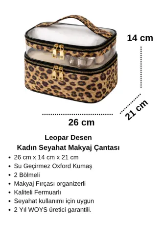 Leopar Desenli Seyahat Bakım Çantası Şeffaf Bölmeli- 2 Bölmeli FONKSİYONLU ORGANİZER - Leopar Desen - WOYS BAGS (1)