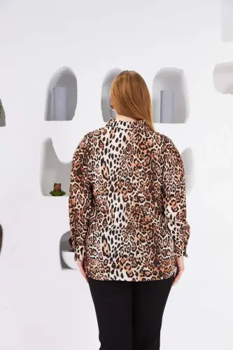 Leopar Desenli Uzun Kol Büyük Beden Gömlek - 4