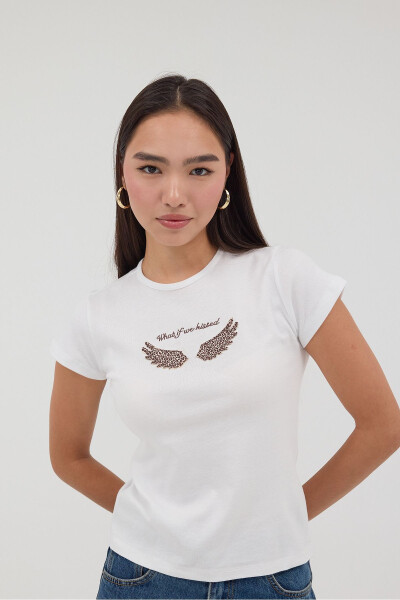 Leopar Kanatlı Kısa Kollu T-Shirt P1652-E2 - 4