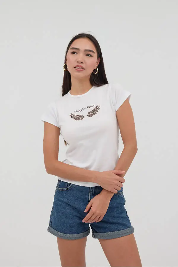 Leopar Kanatlı Kısa Kollu T-Shirt P1652-E2 - 6