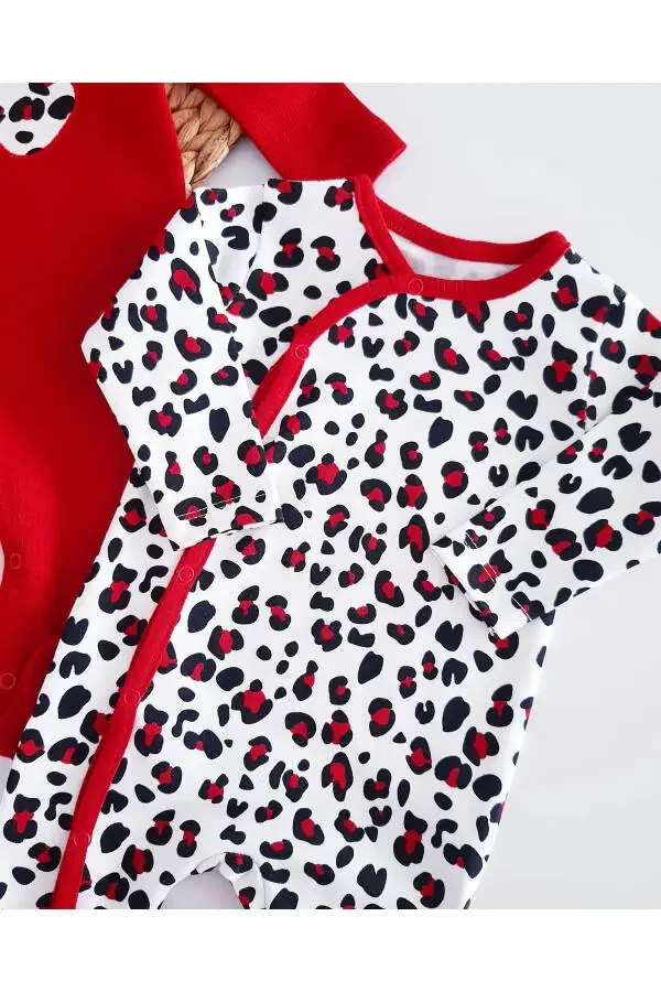 Leopard Butterfly Girl Baby %100 Cotton Seasonal 2 Romper Hat/Bandana 4-Piece Combination Set Newborn Set - 3