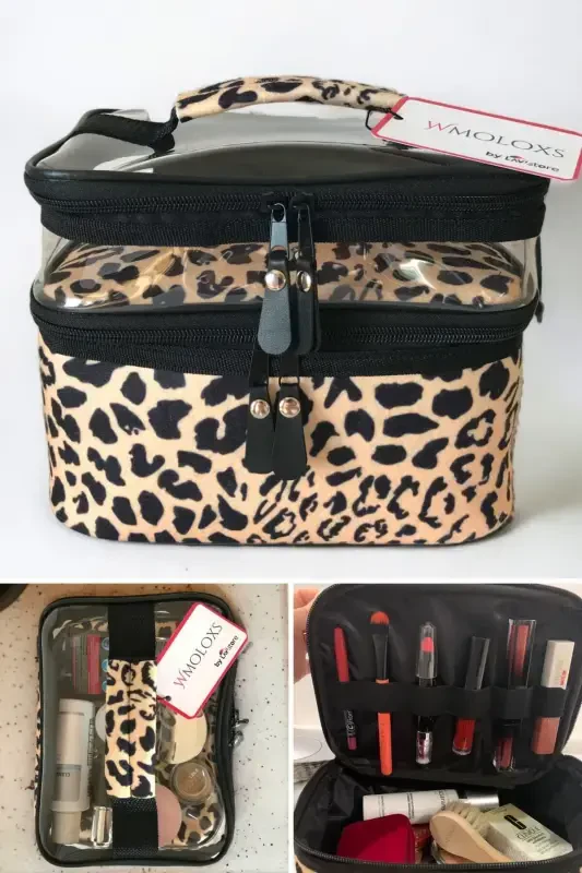 Leopard Cosmetic Makeup Bag Organizer Travel Type 2 Compartment Large Transparent Makeup Organizer-Leopard - 1