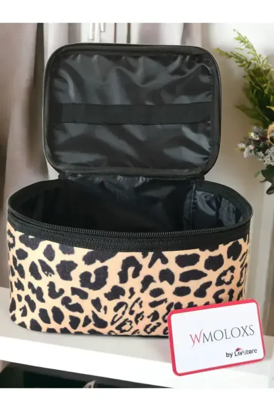 Leopard Cosmetic Makeup Bag Organizer Travel Type 2 Compartment Large Transparent Makeup Organizer-Leopard - 5