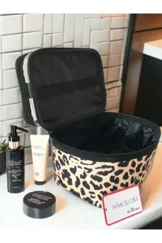 Leopard Cosmetic Makeup Bag Organizer Travel Type 2 Compartment Large Transparent Makeup Organizer-Leopard - 6