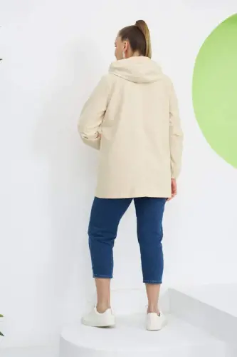 Leopard Lined Plus Size Cream Trench Coat - 4