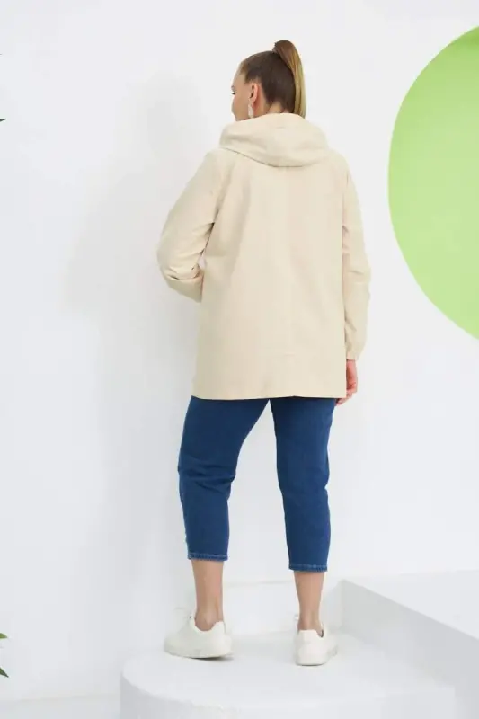 Leopard Lined Plus Size Cream Trench Coat - 4