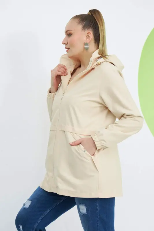 Leopard Lined Plus Size Cream Trench Coat - 9