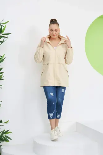 Leopard Lined Plus Size Cream Trench Coat - 5