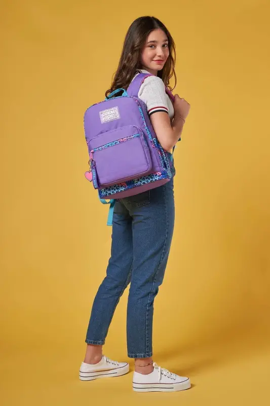 Leopard Print 3-Piece SET School Backpack-PURPLE - 2