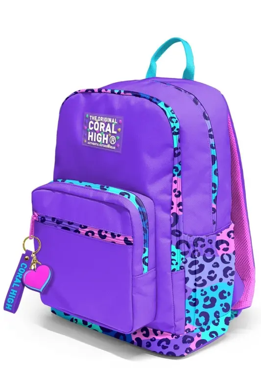 Leopard Print 3-Piece SET School Backpack-PURPLE - 4