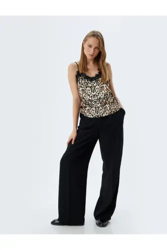 Leopard Print Cami Top with Lace Detail - 1