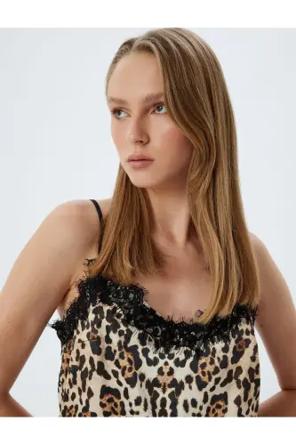Leopard Print Cami Top with Lace Detail - 2