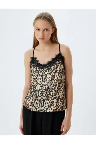Leopard Print Cami Top with Lace Detail - 3