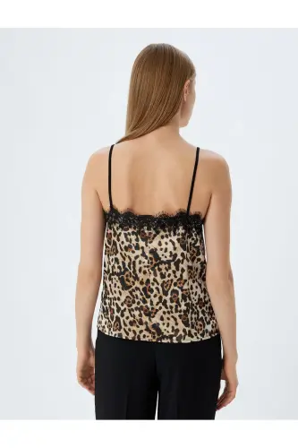 Leopard Print Cami Top with Lace Detail - 4