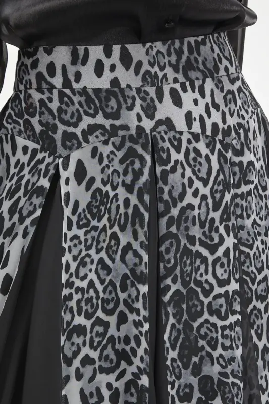 Leopard Print Chiffon Layered Long Ruffle Grey Skirt 40472 - 3