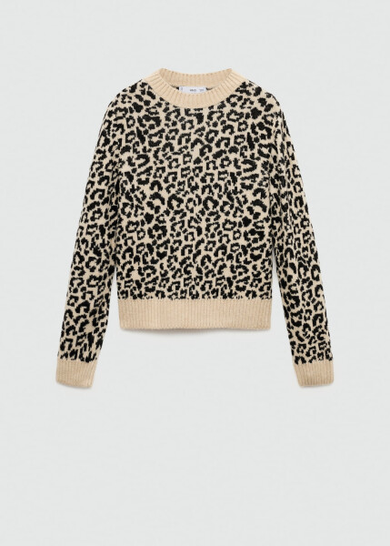 Leopard print, contrast sweater - Beige - 9