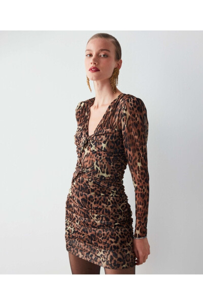 Leopard Print Draped Dress - 3